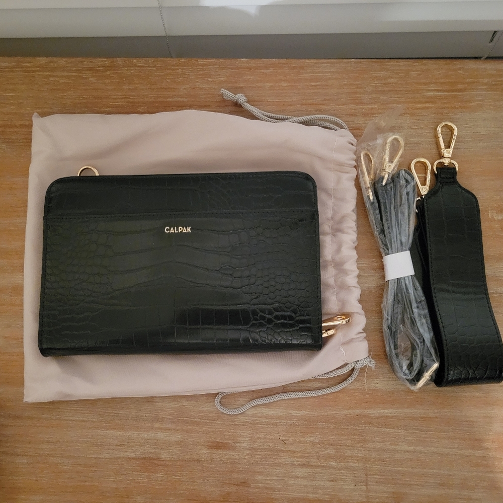 Calpak Black Croc-Embossed Wallet